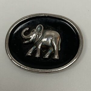 Silver Tone Elephant Brooch on Black